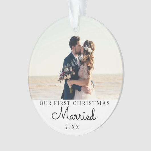 Onze eerste kerst getrouwd gepersonaliseerd Afbeel Ornament (voorkant)