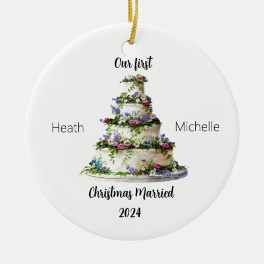 Onze eerste kerst getrouwd gepersonaliseerd Orname Keramisch Ornament (Voorkant)