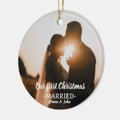 Onze eerste kerst getrouwd grillige script foto keramisch ornament (Links)