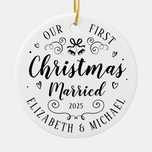 Onze eerste kerst Getrouwd handgetekend ornament (Voorkant)