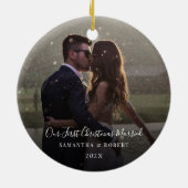 Onze eerste kerst getrouwd Keepsake foto Keramisch Ornament (Achterkant)