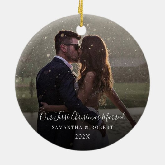 Onze eerste kerst getrouwd Keepsake foto Keramisch Ornament (Achterkant)
