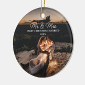 Onze eerste kerst getrouwd Mr. & Mrs. Paar Foto Keramisch Ornament (Links)