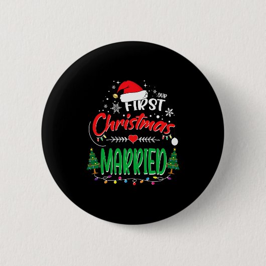 Onze eerste kerst getrouwd pasgetrouwd meneer en m ronde button 5,7 cm (Voorkant)
