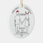 Onze eerste kerst getrouwd Santa Hat & Antlers Keramisch Ornament (Rechts)