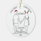 Onze eerste kerst getrouwd Santa Hat & Antlers Keramisch Ornament (Links)