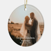Onze eerste kerst getrouwd script elegante foto keramisch ornament (Links)