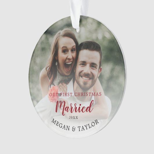 Onze eerste kerst getrouwde bloemen Ornament (voorkant)