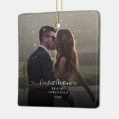 Onze eerste kerst getrouwde foto bruiloft keramisch ornament (Links)