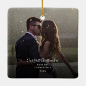 Onze eerste kerst getrouwde foto bruiloft keramisch ornament (Achterkant)