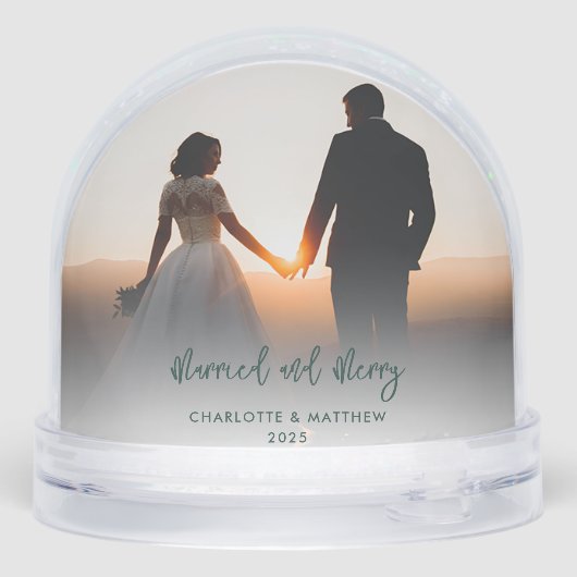 Onze eerste kerst getrouwde foto's modern sneeuwbol (Achterkant)