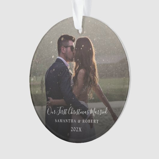 Onze eerste kerst getrouwde fotoscript ornament (voorkant)