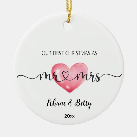 Onze eerste kerst getrouwde Ornament Mr&Mrs Heart (Voorkant)