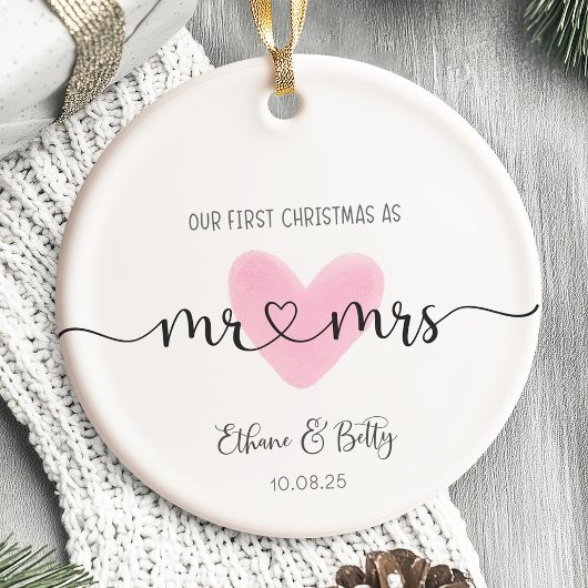 Onze eerste kerst getrouwde Ornament Mr&Mrs Heart