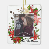 Onze eerste kerst getrouwde Poinsettia foto Keramisch Ornament (Links)