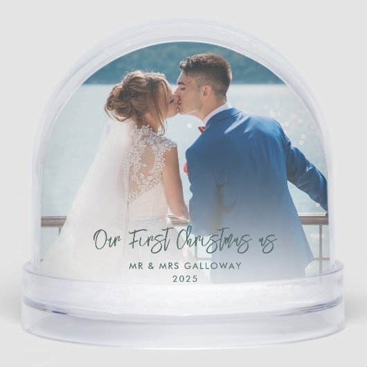 Onze eerste Kerst Getrouwde Trouwfoto's Custom Sneeuwbol (Voorkant)