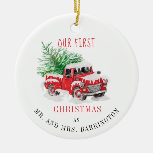 Onze eerste kerst getrouwde vakantie Keepsake Keramisch Ornament (Voorkant)