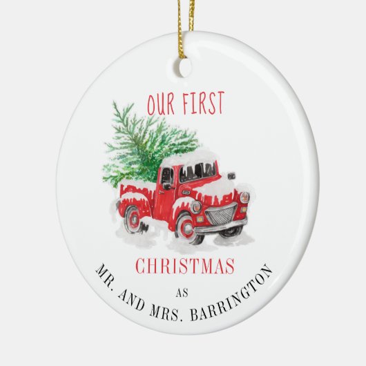 Onze eerste kerst getrouwde vakantie Keepsake Keramisch Ornament (Links)