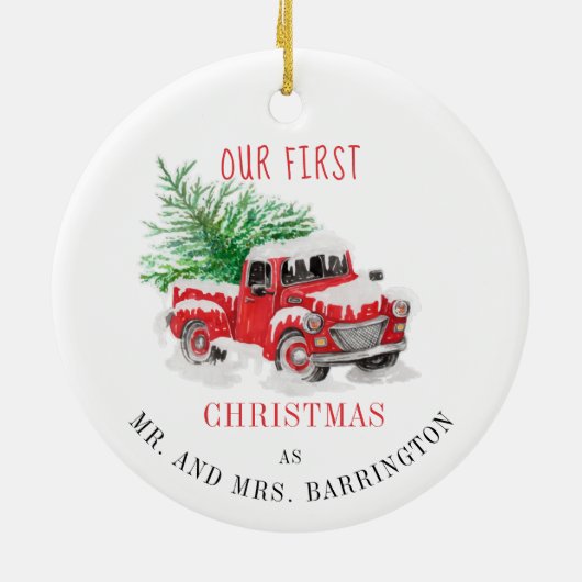 Onze eerste kerst getrouwde vakantie Keepsake Keramisch Ornament (Achterkant)