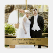 Onze eerste kerst, gouden bruiloft foto Keepasje Keramisch Ornament (Achterkant)