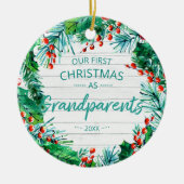 Onze eerste kerst grootouders 2020 krans keramisch ornament (Voorkant)