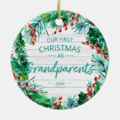 Onze eerste kerst grootouders 2020 krans keramisch ornament (Achterkant)
