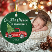 Onze eerste kerst grootouders Truck FOTO GROEN Keramisch Ornament