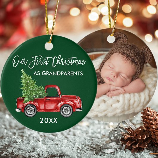 Onze eerste kerst grootouders Truck FOTO GROEN Keramisch Ornament