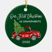 Onze eerste kerst grootouders truck groen keramisch ornament (Voorkant)