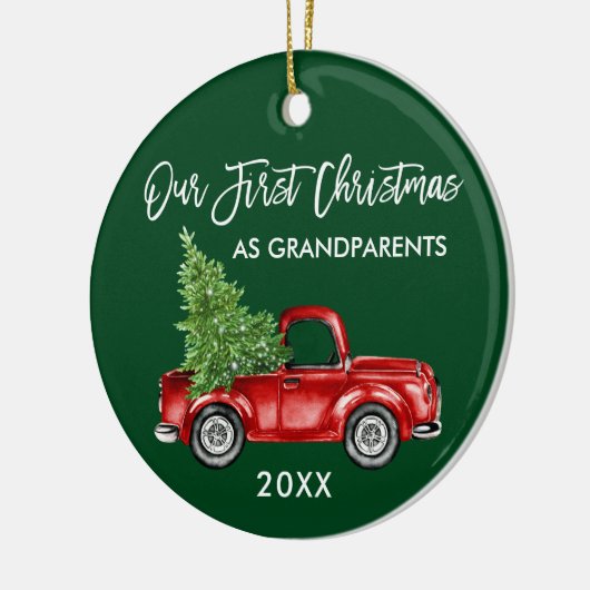 Onze eerste kerst grootouders truck groen keramisch ornament (Links)