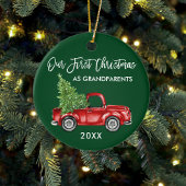 Onze eerste kerst grootouders truck groen keramisch ornament