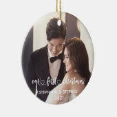 Onze Eerste Kerst Hart Handgeschreven Foto Keramisch Ornament (Rechts)