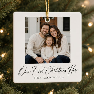 Onze Eerste Kerst Hier Persoonlijke Familie Foto Keramisch Ornament
