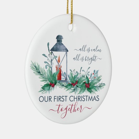 Onze eerste kerst Holly en Candlelit Lantern Keramisch Ornament (Rechts)