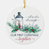 Onze eerste kerst Holly en Candlelit Lantern Keramisch Ornament (Voorkant)