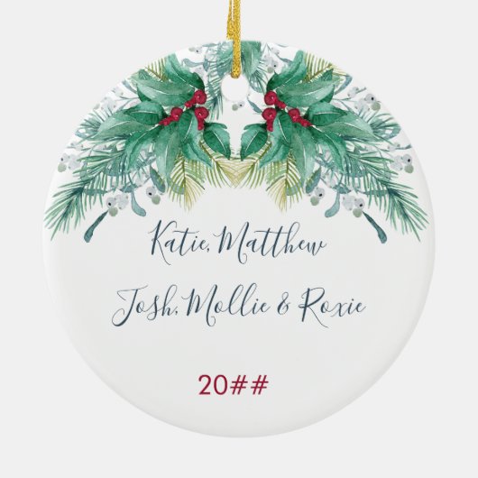 Onze eerste kerst Holly en Candlelit Lantern Keramisch Ornament (Achterkant)