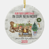 Onze eerste kerst in de nieuwe thuisWaterverf Keramisch Ornament (Voorkant)