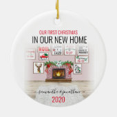 Onze eerste kerst in de nieuwe thuisWaterverf Keramisch Ornament (Achterkant)