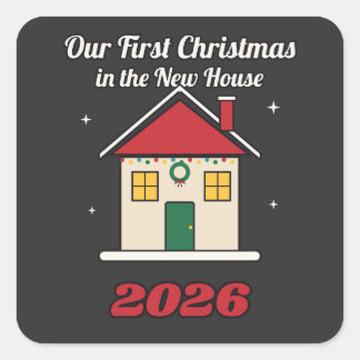 Onze eerste kerst in het nieuwe huis 2026 vierkante sticker