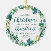 Onze eerste kerst in New Home Kerstmis Wreate Keramisch Ornament (Voorkant)