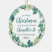 Onze eerste kerst in New Home Kerstmis Wreate Keramisch Ornament (Links)