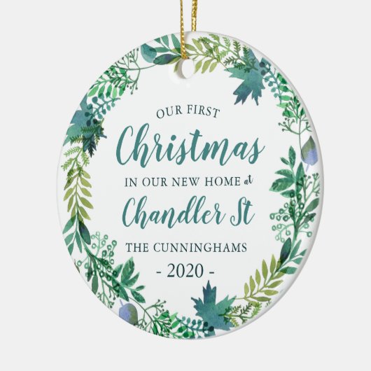 Onze eerste kerst in New Home Kerstmis Wreate Keramisch Ornament (Links)