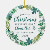 Onze eerste kerst in New Home Kerstmis Wreate Keramisch Ornament (Achterkant)