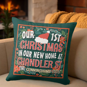 Onze eerste kerst in ons nieuwe huis Bold Krans Kussen