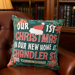 Onze eerste kerst in ons nieuwe huis Bold Krans Kussen