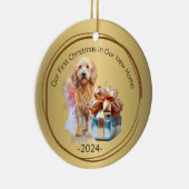 Onze eerste kerst in ons nieuwe huis goud keramisch ornament (Rechts)