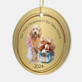 Onze eerste kerst in ons nieuwe huis goud keramisch ornament (Links)