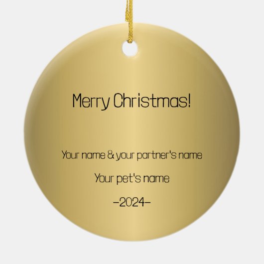 Onze eerste kerst in ons nieuwe huis goud keramisch ornament (Achterkant)