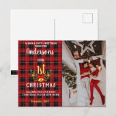 Onze eerste kerst in ons nieuwe huis| Rode Flanel Feestdagenkaart (Voorkant / Achterkant)