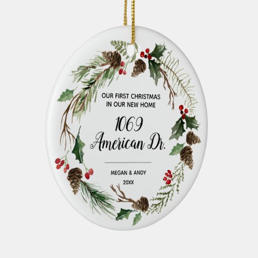 Onze eerste kerst in ons nieuwe kerst thuis keramisch ornament (Rechts)